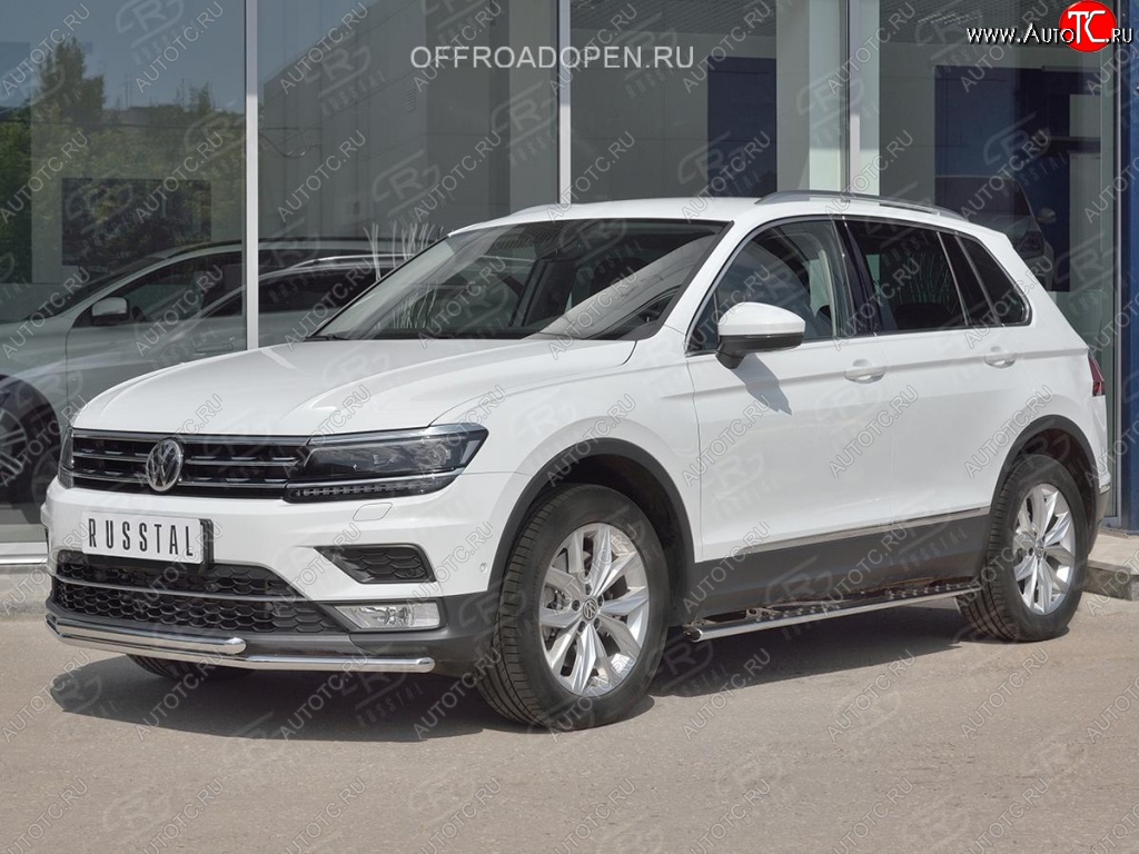 15 549 р. Защита переднего бампера (2 трубы Ø42 мм, нержавейка, NOT OFF ROAD) SLITKOFF  Volkswagen Tiguan  Mk2 (2016-2020) дорестайлинг  с доставкой в г. Омск