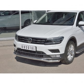 22 499 р. Защита переднего бампера (Ø63 мм волна, нержавейка) SLITKOFF Volkswagen Tiguan Mk2 дорестайлинг (2016-2020)  с доставкой в г. Омск. Увеличить фотографию 2