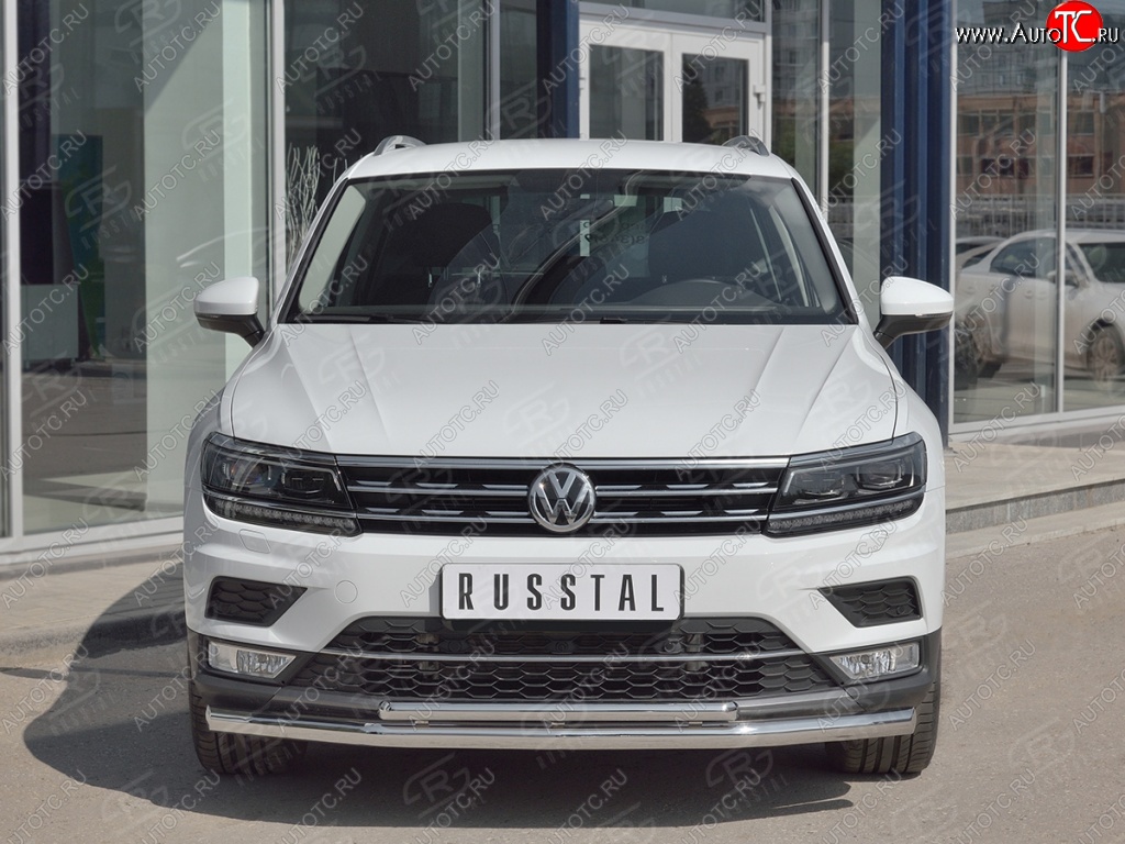 20 849 р. Защита переднего бампера (2 трубы Ø63 и 75х42 мм, нержавейка) Russtal Volkswagen Tiguan Mk2 дорестайлинг (2016-2020)  с доставкой в г. Омск