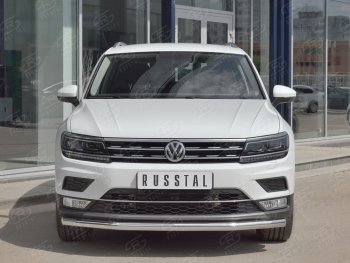 Защита переднего бампера (Ø63 мм, нержавейка, NOT OFF ROAD) SLITKOFF Volkswagen Tiguan Mk2 дорестайлинг (2016-2020)