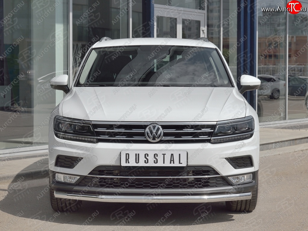 14 099 р. Защита переднего бампера (Ø63 мм, нержавейка, NOT OFF ROAD) SLITKOFF Volkswagen Tiguan Mk2 дорестайлинг (2016-2020)  с доставкой в г. Омск