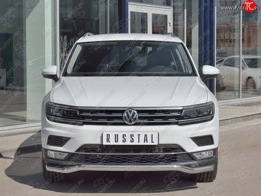 22 499 р. Защита переднего бампера (Ø63 мм волна, нержавейка) SLITKOFF Volkswagen Tiguan Mk2 дорестайлинг (2016-2020)  с доставкой в г. Омск