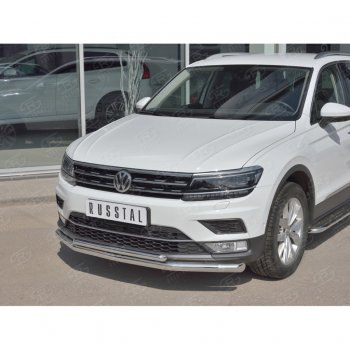 25 949 р. Защита переднего бампера (2 трубы Ø63 и 42 мм, нержавейка) SLITKOFF  Volkswagen Tiguan  Mk2 (2016-2020) дорестайлинг  с доставкой в г. Омск. Увеличить фотографию 2