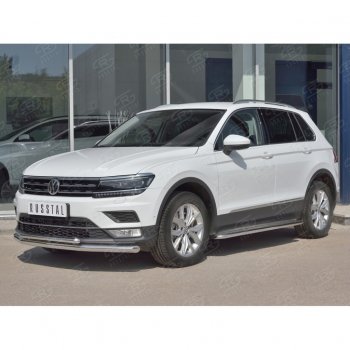 25 949 р. Защита переднего бампера (2 трубы Ø63 и 42 мм, нержавейка) SLITKOFF  Volkswagen Tiguan  Mk2 (2016-2020) дорестайлинг  с доставкой в г. Омск. Увеличить фотографию 3