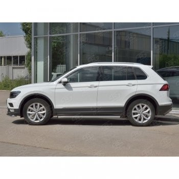 16 549 р.  Защита порогов (Ø63 мм, секции) SLITKOFF  Volkswagen Tiguan  Mk2 (2016-2020) дорестайлинг (Вариант 2 (пластиковые заглушки))  с доставкой в г. Омск. Увеличить фотографию 2