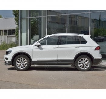 16 549 р.  Защита порогов (Ø63 мм, секции) SLITKOFF  Volkswagen Tiguan  Mk2 (2016-2020) дорестайлинг (Вариант 2 (пластиковые заглушки))  с доставкой в г. Омск. Увеличить фотографию 3