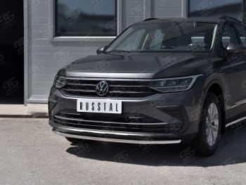 Защита переднего бампера (Ø42 мм нержавейка, NOT R-LINE) Russtal Volkswagen Tiguan Mk2 рестайлинг (2020-2022)  (полированная нержавейка)