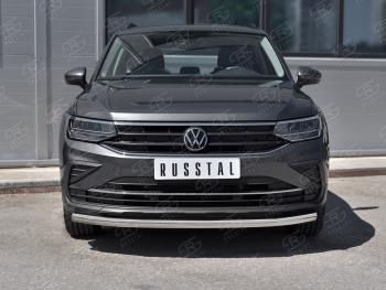 16 599 р. Защита переднего бампера (Ø63 мм, нержавейка, NOT R-LINE) SLITKOFF  Volkswagen Tiguan  Mk2 (2020-2022) рестайлинг  с доставкой в г. Омск. Увеличить фотографию 2