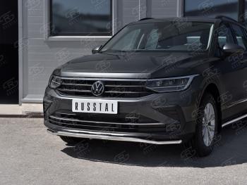 20 799 р. Защита переднего бампера (Ø42 мм волна, нержавейка, NOT R-LINE) SLITKOFF  Volkswagen Tiguan  Mk2 (2020-2022) рестайлинг  с доставкой в г. Омск. Увеличить фотографию 3