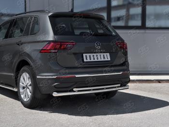 Защита заднего бампера (Ø63 и 42 мм, нержавейка, NOT R-LINE) SLITKOFF Volkswagen (Волксваген) Tiguan (Тигуан)  Mk2 (2020-2022) Mk2 рестайлинг