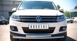 18 449 р. Защита переднего бампера (2 трубыØ63 мм, нержавейка) SLITKOFF Volkswagen Tiguan NF рестайлинг (2011-2017)  с доставкой в г. Омск. Увеличить фотографию 1