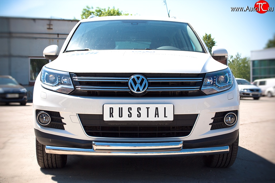 16 249 р. Защита переднего бампера (2 трубыØ63 мм, нержавейка) SLITKOFF  Volkswagen Tiguan  NF (2011-2017) рестайлинг  с доставкой в г. Омск