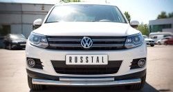 15 999 р. Защита переднего бампера (2 трубыØ76 и 42 мм, нержавейка) SLITKOFF Volkswagen Tiguan NF рестайлинг (2011-2017)  с доставкой в г. Омск. Увеличить фотографию 1