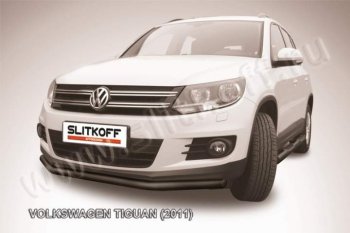 7 449 р. Защита переднего бампер Slitkoff  Volkswagen Tiguan  NF (2011-2017) рестайлинг (Цвет: серебристый)  с доставкой в г. Омск. Увеличить фотографию 1