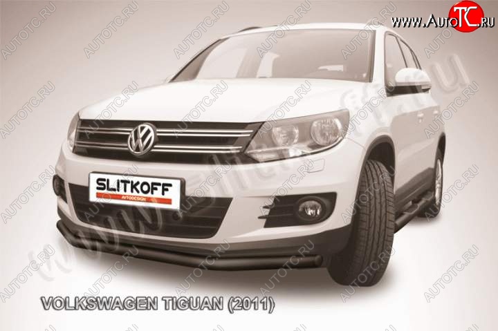 7 449 р. Защита переднего бампер Slitkoff  Volkswagen Tiguan  NF (2011-2017) рестайлинг (Цвет: серебристый)  с доставкой в г. Омск