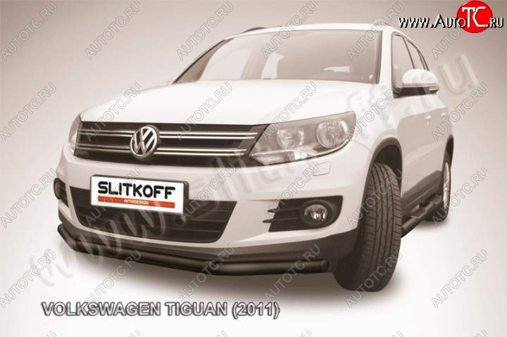 9 199 р. Защита переднего бампер Slitkoff  Volkswagen Tiguan  NF (2011-2017) рестайлинг (Цвет: серебристый)  с доставкой в г. Омск