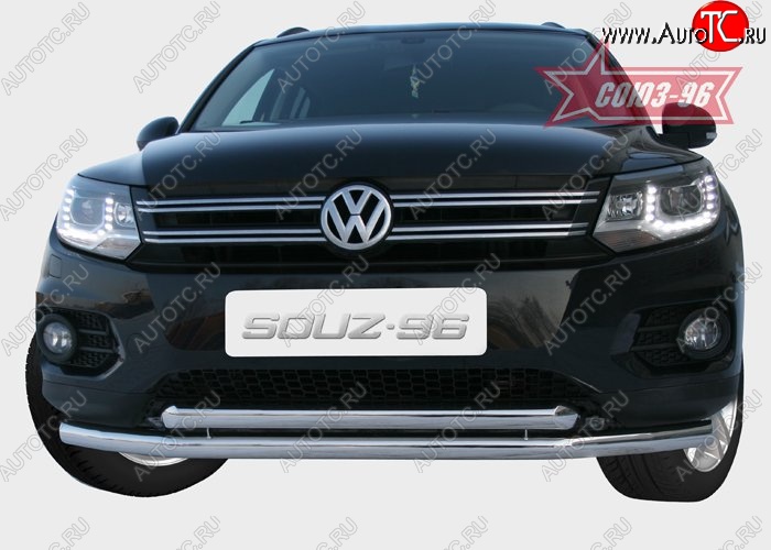 18 584 р. Защита переднего бампера двойная Souz-96 (d60/60) Volkswagen Tiguan NF рестайлинг (2011-2017)  с доставкой в г. Омск