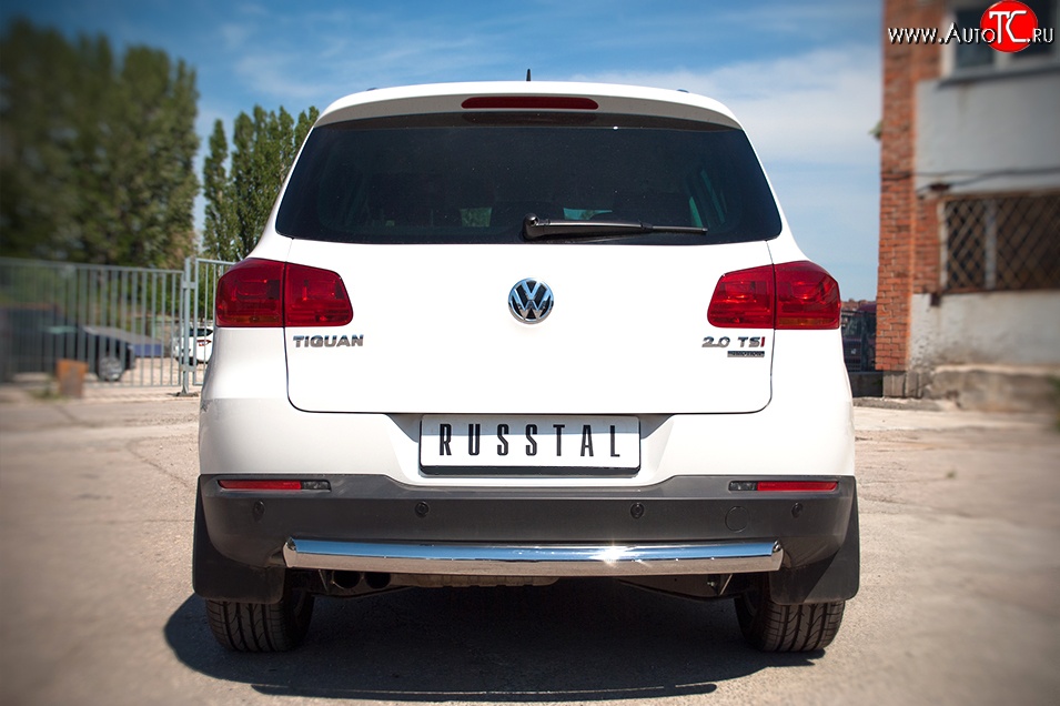 9 249 р. Одинарная защита заднего бампера из трубы диаметром 76 мм (Sport & Style) Russtal  Volkswagen Tiguan  NF (2011-2017) рестайлинг  с доставкой в г. Омск