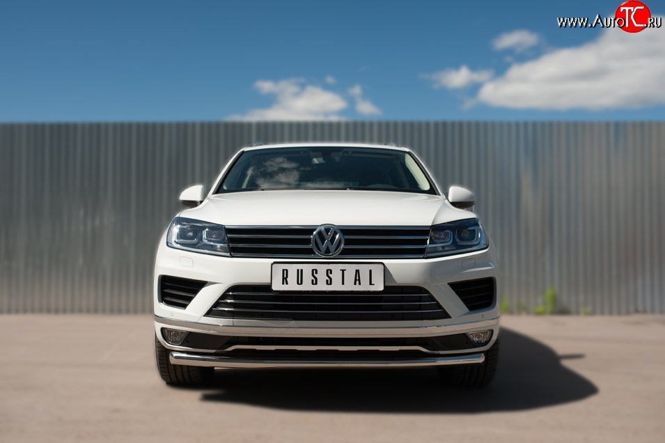 16 999 р. Одинарная защита переднего бампера диаметром 63 мм SLITKOFF  Volkswagen Touareg  NF (2014-2018) рестайлинг  с доставкой в г. Омск