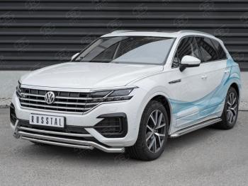 Защита переднего бампера (2 трубы Ø63 и 42 мм, нержавейка, NOT 2.0 TSI) Russtal Volkswagen Touareg CR (2018-2024)