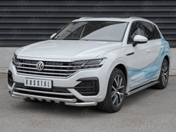 38 999 р. Защита переднего бампера (2 трубы Ø63 с клыками, нержавейка not 2.0 tsi) SLITKOFF  Volkswagen Touareg  CR (2018-2025)  с доставкой в г. Омск. Увеличить фотографию 3