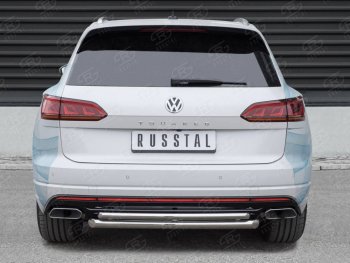 17 749 р. Защита заднего бампера (2 трубы Ø63 и 42 мм, нержавейка) Russtal  Volkswagen Touareg  CR (2018-2024)  с доставкой в г. Омск. Увеличить фотографию 1