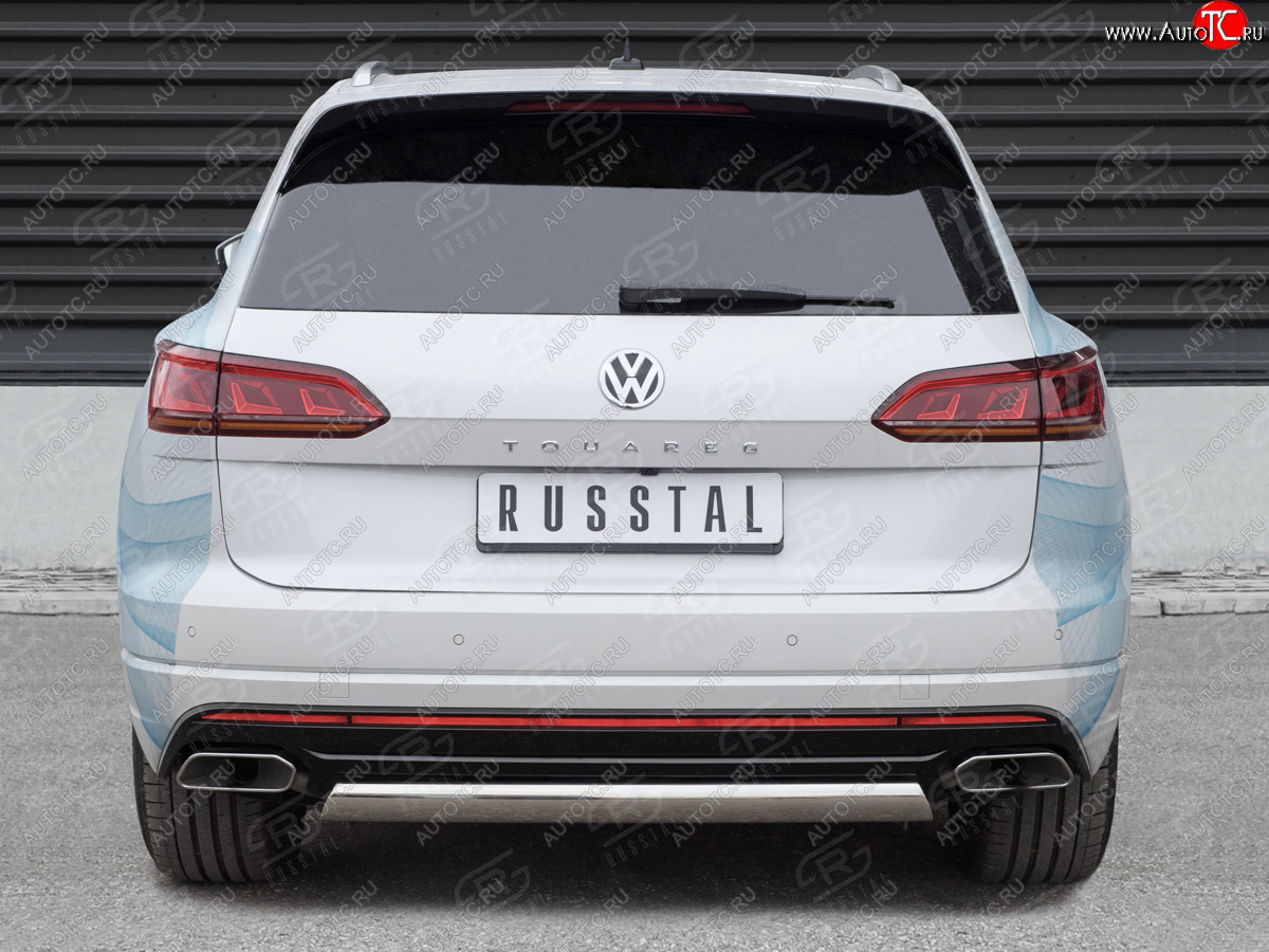 16 699 р. Защита заднего бампера (Ø75х42 мм, нержавейка) Russtal Volkswagen Touareg CR (2018-2024)  с доставкой в г. Омск