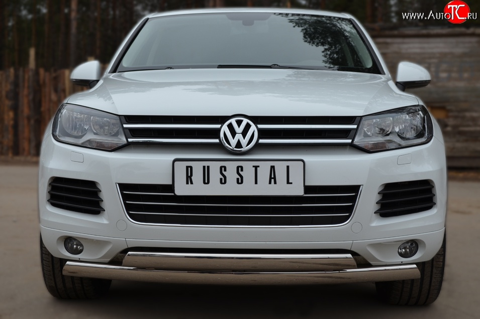 27 999 р. Защита переднего бампера (2 трубыØ75х42 мм, нержавейка) Russtal Volkswagen Touareg NF дорестайлинг (2010-2014)  с доставкой в г. Омск