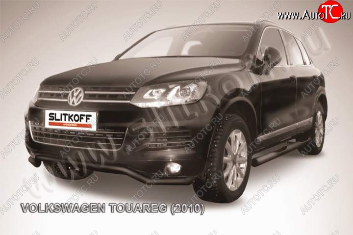 9 949 р. защита переднего бампера Slitkoff Volkswagen Touareg NF дорестайлинг (2010-2014) (Цвет: серебристый)  с доставкой в г. Омск