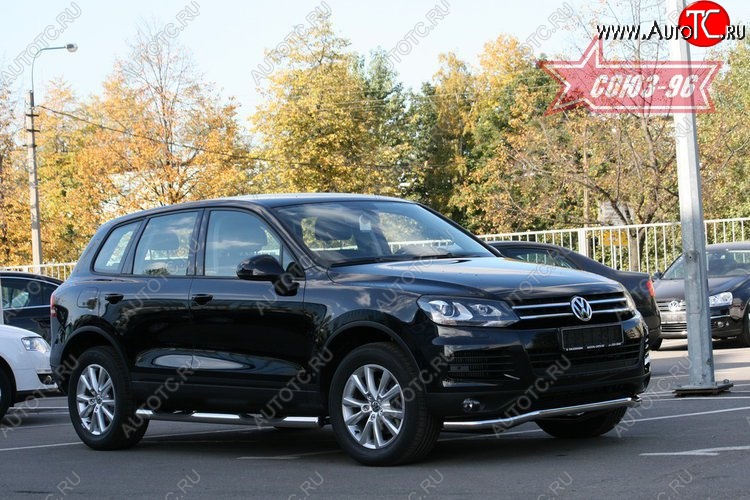 13 445 р. Защита переднего бампера одинарная Souz-96 (d60) Volkswagen Touareg NF дорестайлинг (2010-2014)  с доставкой в г. Омск