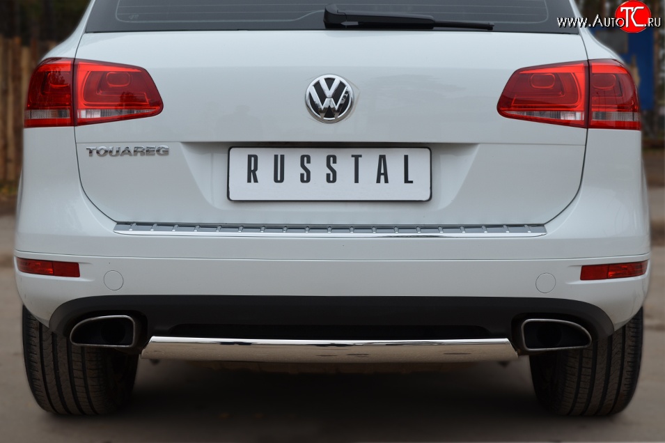 16 849 р. Защита заднего бампера (Ø75x42 мм, нержавейка) Russtal Volkswagen Touareg NF дорестайлинг (2010-2014)  с доставкой в г. Омск