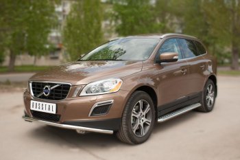 Широкая защита порогов с трубой d42 мм SLITKOFF v2 Volvo (Вольво) XC60 (ИксЦ60) (2008-2017)  дорестайлинг,  рестайлинг