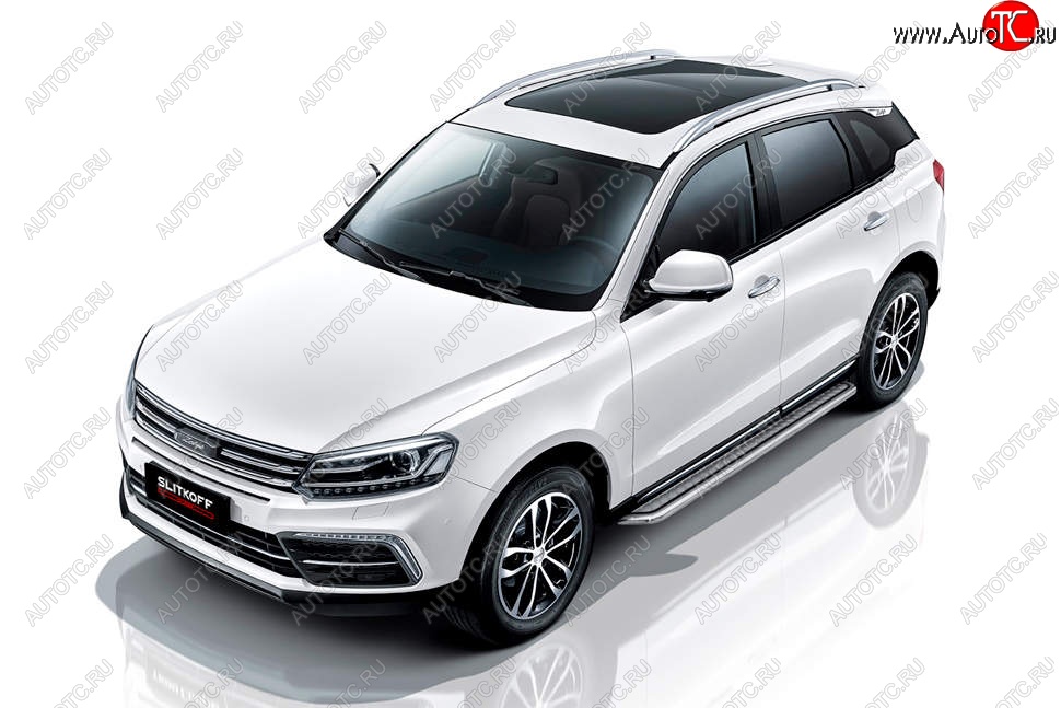 15 499 р. Защита порогов Slitkoff (с листом, d57 мм) Zotye Coupa B11F (2019-2021) (Нержавейка)  с доставкой в г. Омск