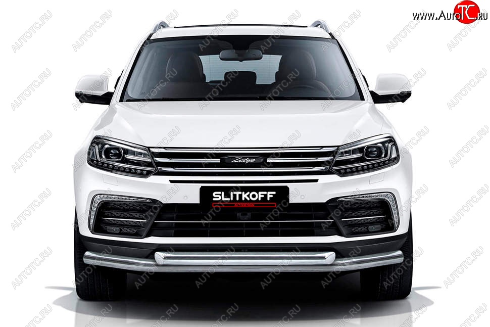 13 899 р. Защита переднего бампера Slitkoff (двойная, d57/57)  Zotye Coupa  B11F (2019-2021) (Нержавейка, Полированная)  с доставкой в г. Омск